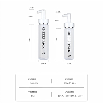 Botellas cosméticas de PET de 140ml para loción, aceite esencial con bomba Botellas cosméticas de PET al por mayor