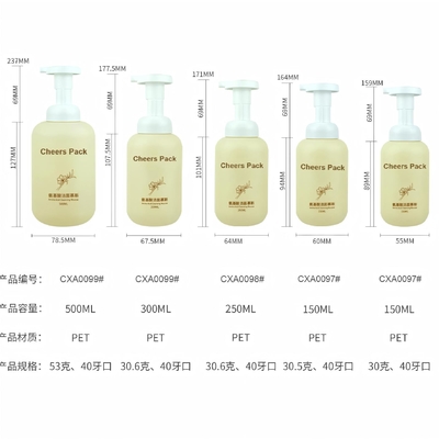 Botella de mousse PET de 500 ml para productos cosméticos de mousse Loción Shampoo de grito