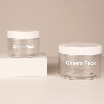 Cuidado de la piel de venta al por mayor exfoliante para el cuerpo vacío PET Jar Contenedor transparente Botellas redondas de plástico para el cuerpo con tapas