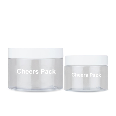 Cuidado de la piel de venta al por mayor exfoliante para el cuerpo vacío PET Jar Contenedor transparente Botellas redondas de plástico para el cuerpo con tapas
