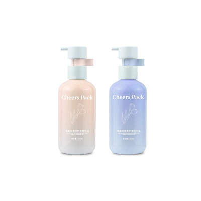 250 ml Flip Top Cap HDPE Shampoo de plástico cuidado de bebés bomba de loción de botella rosa para envases cosméticos