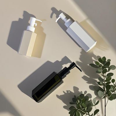 Botella hexagonal de plástico PET de cuerpo recto con sellado con bomba de presión para loción o champú cosmético en 120ml 150ml 200ml Capacidad