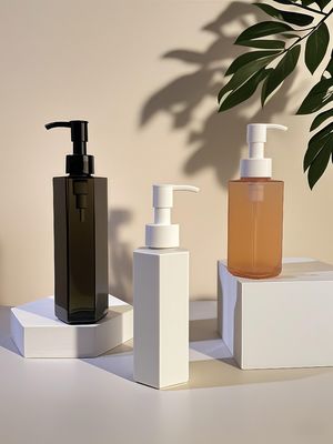 Botella hexagonal de plástico PET de cuerpo recto con sellado con bomba de presión para loción o champú cosmético en 120ml 150ml 200ml Capacidad