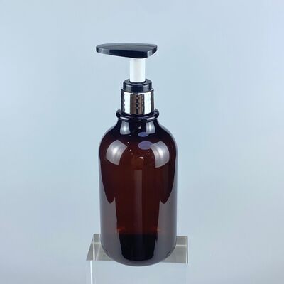 Botella de plástico PET marrón semitransparente de 500 ml con bomba de presión para gel de ducha, champú, cuidado del cabello, tapa de rosca para envasado de cosméticos