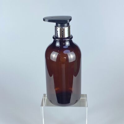 Botella de plástico PET marrón semitransparente de 500 ml con bomba de presión para gel de ducha, champú, cuidado del cabello, tapa de rosca para envasado de cosméticos