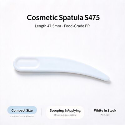 Espátula cosmética S475 de PP de grado alimenticio de 47,5 mm | Venta al por mayor en blanco en stock | Para extraer y aplicar crema facial, perfecta para salones de belleza y accesorios de tarros cosméticos. Venta al por mayor a granel disponible.