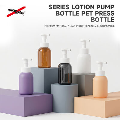 300ml PET Lotion Pump Bottle | Cosmetic Shampoo Packaging Bottle Supplier | 43 thread neck, leakproof, matte multi-color available. Custom logo & surface. Bulk Wholesale.